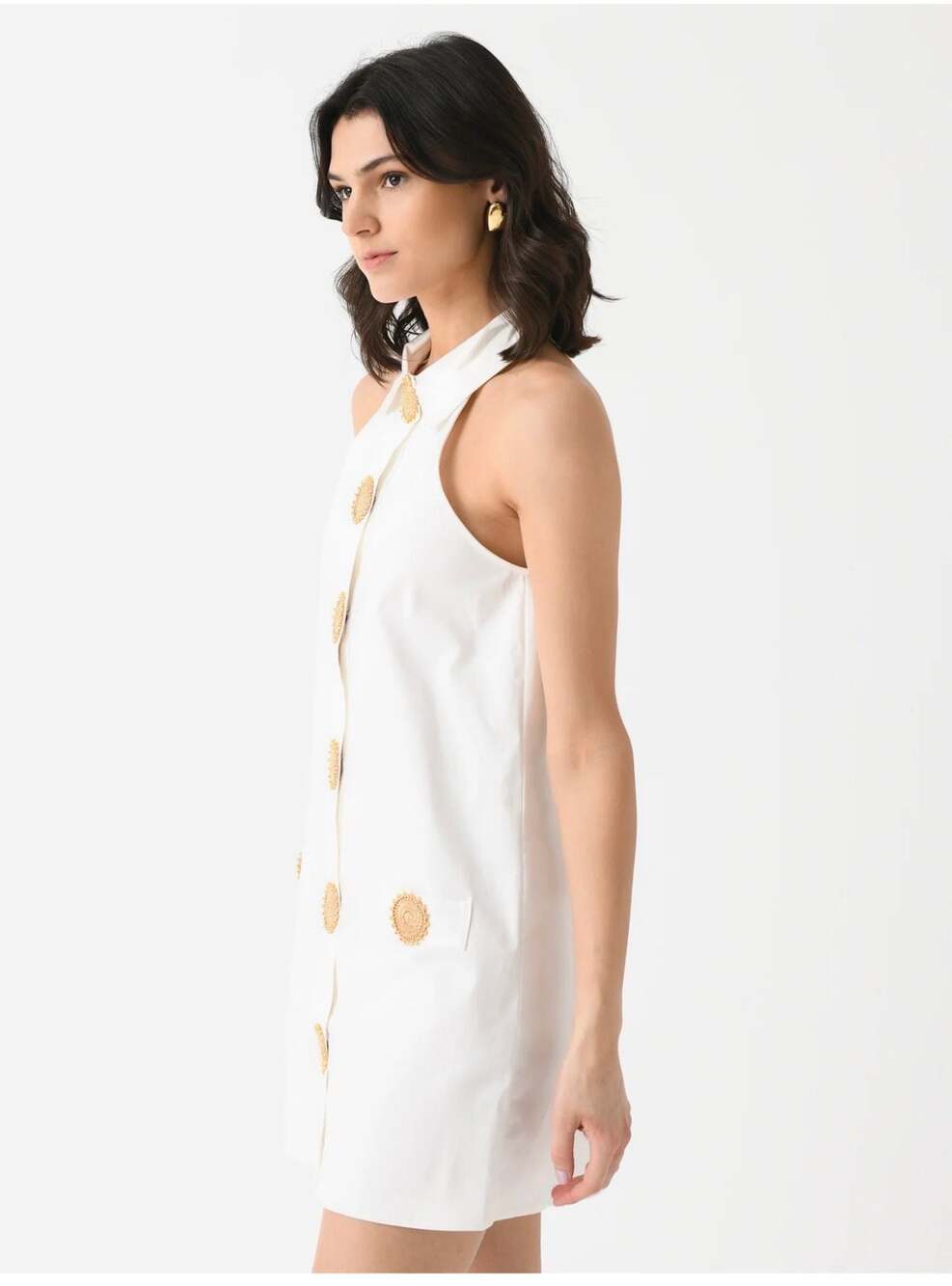My Beachy Side White Halter Mini Dress with Crochet Buttons Size S - Picture 10 of 11